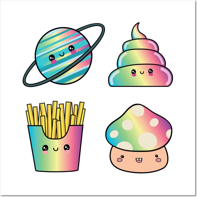 Cute Rainbow Planet Poop Fries Mushroom Wall Art by Spicy Memes